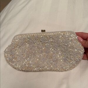 Vintage Dayne Taylor Hand-beaded clutch Ivory Sequin 1950s Hong Kong